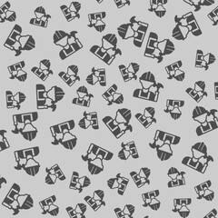 Builder man and hammer solid seamless pattern, construction theme. Vector graphics. Worker with hammer tool sign background, filled with glyphs icon.