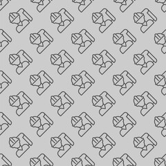 Architect man project paper line seamless pattern, architect studio theme. Vector graphics. Construction worker with project plan sign with background, repeat line icon.