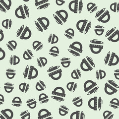 Protractor ruler and pen solid seamless pattern, architect studio theme. Vector graphics. Ruler tool with pen sign background, filled with glyphs icon.
