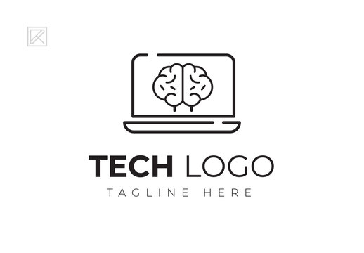 Tech Logo Design by Laptop With Brain