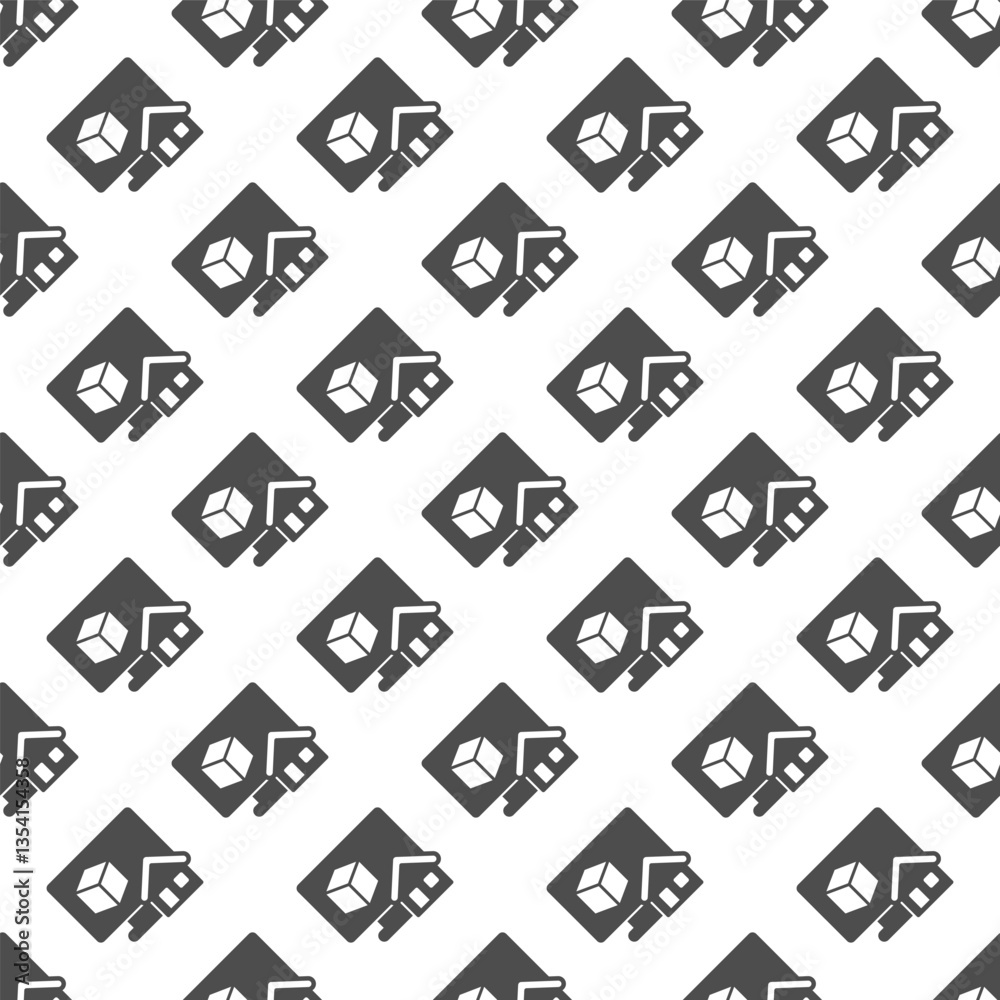 Poster monitor with 3d square and house solid seamless pattern, architect studio theme. vector graphics. di