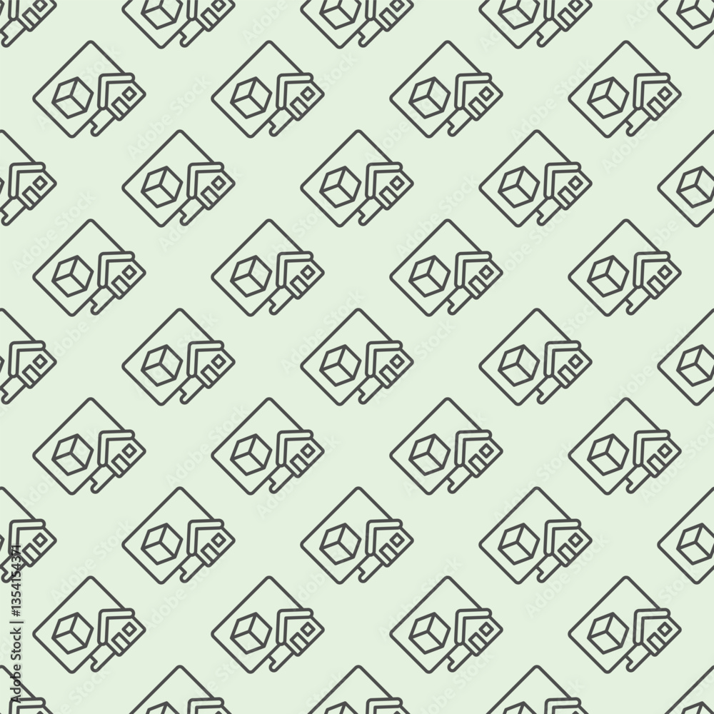 Poster monitor with 3d square and house line seamless pattern, architect studio theme. vector graphics. dis