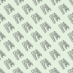 Caliper and drawing compass line seamless pattern, architect studio theme. Vector graphics. Project design drawing tools sign with background, repeat line icon.