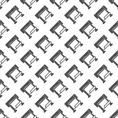 Inkjet plotter with paper solid seamless pattern, architect studio theme. Vector graphics. Photo placard, banner, poster printer sign with background, repeat glyph icon.