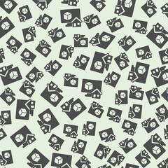 Monitor with 3D square and house solid seamless pattern, architect studio theme. Vector graphics. Display with 3D building program sign background, filled with glyphs icon.