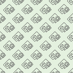 Monitor with 3D square and house line seamless pattern, architect studio theme. Vector graphics. Display with 3D building program sign with background, repeat line icon.