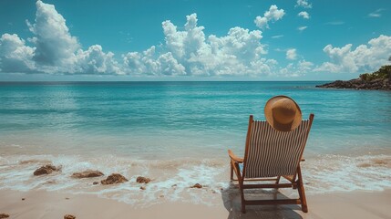 Beach chair relaxation, tropical ocean view