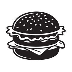 Black and white hamburger vector illustration.