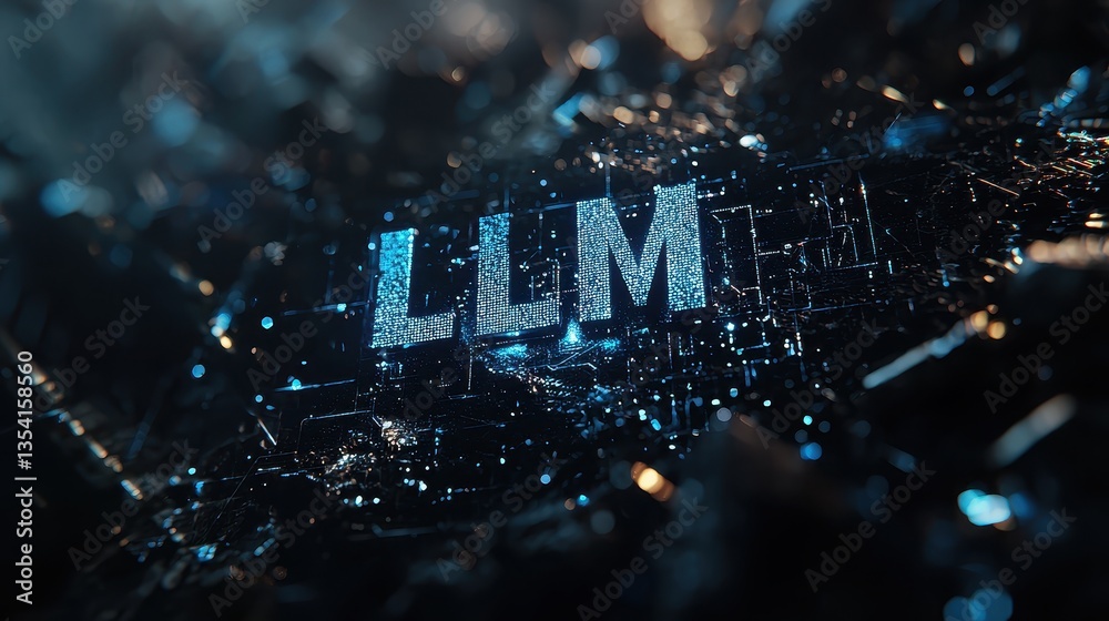 Wall mural stunning 3d rendered text effect featuring llm in abstract background