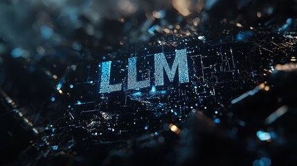 Stunning 3D Rendered Text Effect Featuring LLM in Abstract Background