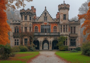 Fototapeta premium Fairytale castle in an autumn landscape.
