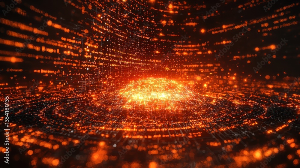 Wall mural cybernetic ai core with glowing text in futuristic design
