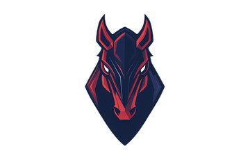 A red and black horse head with a demonic look