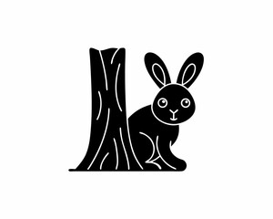 creative details Rabbit Hiding Near a Tree Icon vector illustration