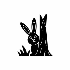 creative details Rabbit Hiding Near a Tree Icon vector illustration