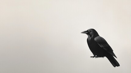 Fototapeta premium Observing a Black Bird Perched in Nature Serene Environment Minimalist Viewpoint for Wildlife Enthusiasts