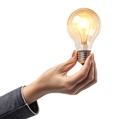 hand holding a glowing light bulb representing innovation and bright ideas isolated on white background PNG. GENERATVE AI