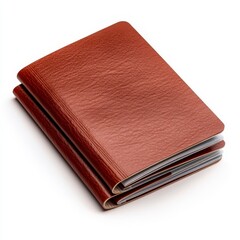 Obraz premium Close-up of Two Brown Leather-Bound Books Stacked on White Background. Detailed Texture and Neat Arrangement Suggest Organization