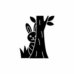 creative details Rabbit Hiding Near a Tree Icon vector illustration