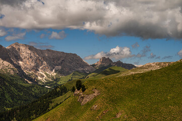 Fototapeta premium nature sceneries along the trail starting from Col Rodella and crossing Val Duron, Val di Fassa, Dolomites, Italy