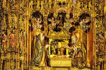 Detail of the medieval altar in the Seville Cathedral, Spain