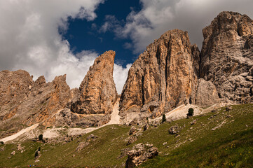 nature sceneries along the trail starting from Col Rodella and crossing Val Duron, Val di Fassa, Dolomites, Italy