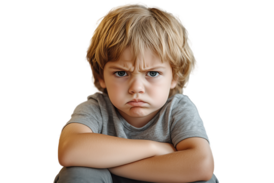 isolated cut out portrait upset young boy on transparent background