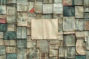 Vibrant Color Image of Top View Old Newspaper Pieces