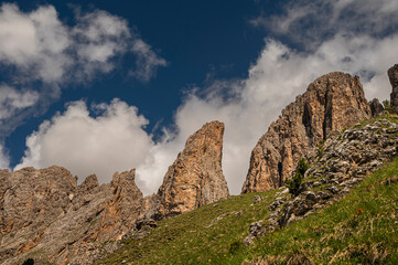 nature sceneries along the trail starting from Col Rodella and crossing Val Duron, Val di Fassa, Dolomites, Italy
