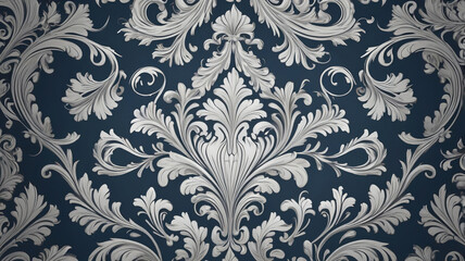 decorative damask pattern including complex floral and scroll motifs. elegant and classic wallpaper style. symmetrical and repeating look	