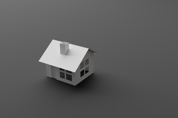 Small paper house on black background. Real estate concept copy space on the right. 3d render,...
