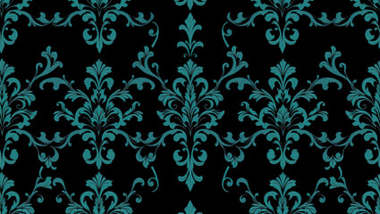 Fototapeta premium decorative damask pattern including complex floral and scroll motifs. elegant and classic wallpaper style. symmetrical and repeating look 