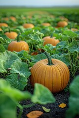 A Field Abundant With Pumpkins Grows Across the Landscape