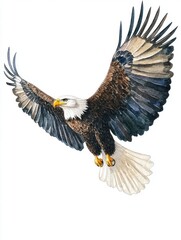 Naklejka premium Brilliant watercolor depiction of an eagle gliding through the air capturing the essence of power and natural beauty