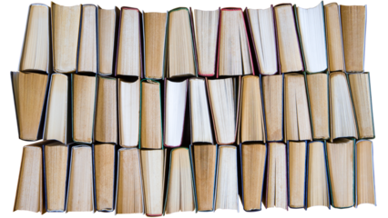 Stack of hardcover books isolated on white background. Back to school. Top view