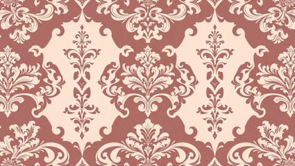 decorative damask pattern including complex floral and scroll motifs. elegant and classic wallpaper style. symmetrical and repeating look	