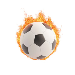 Naklejka premium Soccer ball engulfed in flames on a transparent background. Concept for sports, competition, and power.