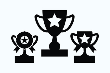 Trophy Silhouette Icons - Award Cup Vector Set for Achievements