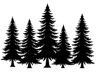 Obraz premium : Diverse Pine Tree Silhouette Set Collection - Detailed Vector Illustration of Evergreen Conifer Trees for Nature Designs, Forest Themes, and Botanical Artwork