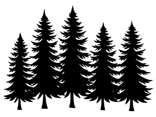 Obraz premium : Diverse Pine Tree Silhouette Set Collection - Detailed Vector Illustration of Evergreen Conifer Trees for Nature Designs, Forest Themes, and Botanical Artwork