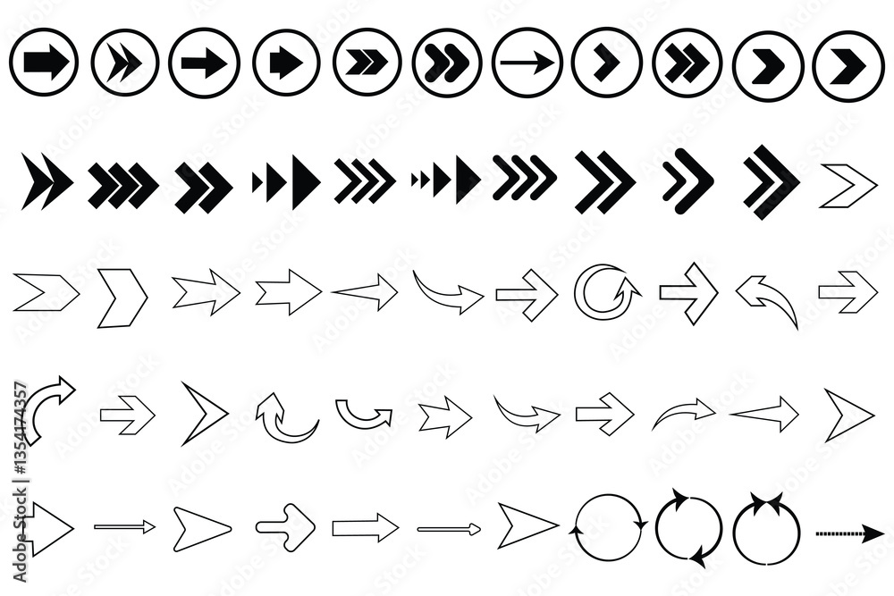 Fototapete collection of different arrow set vector design. set of black arrow outline. vector icon. set of arr