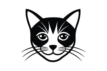 A black and white silhouette vector art of a cat?s face in front view.eps