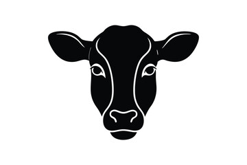 A black and white silhouette vector art of a cow?s face in a front view.eps