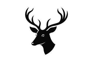 A black and white silhouette vector art of a deer?s head in profile.eps