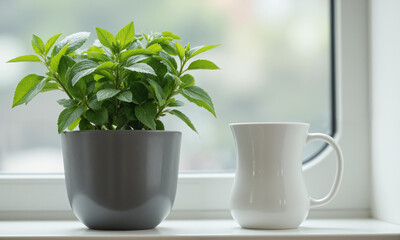 Obraz premium Mint (Mentha spp.) Aromatic herb with fresh green leaves, widely used in Chinese cooking and traditional medicine. Mint is often