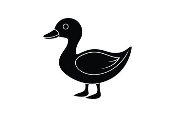 A black and white silhouette vector art of a duckling standing with its small beak.eps