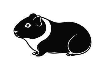 A black and white silhouette vector art of a guinea pig in a relaxed sitting position.eps