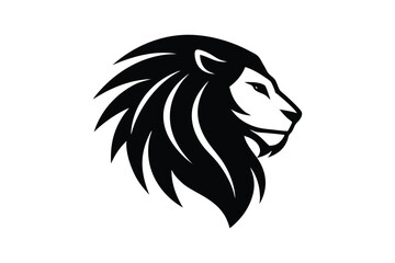 A black and white silhouette vector art of a lion?s head in profile.eps
