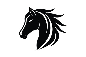 A black and white silhouette vector art of a horse?s head in profile.eps