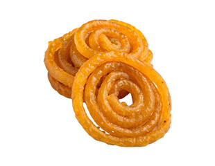 Fototapeta premium Crispy golden jalebi isolated on a white transparent background, perfect PNG cutout for design, ads, or menu visuals
